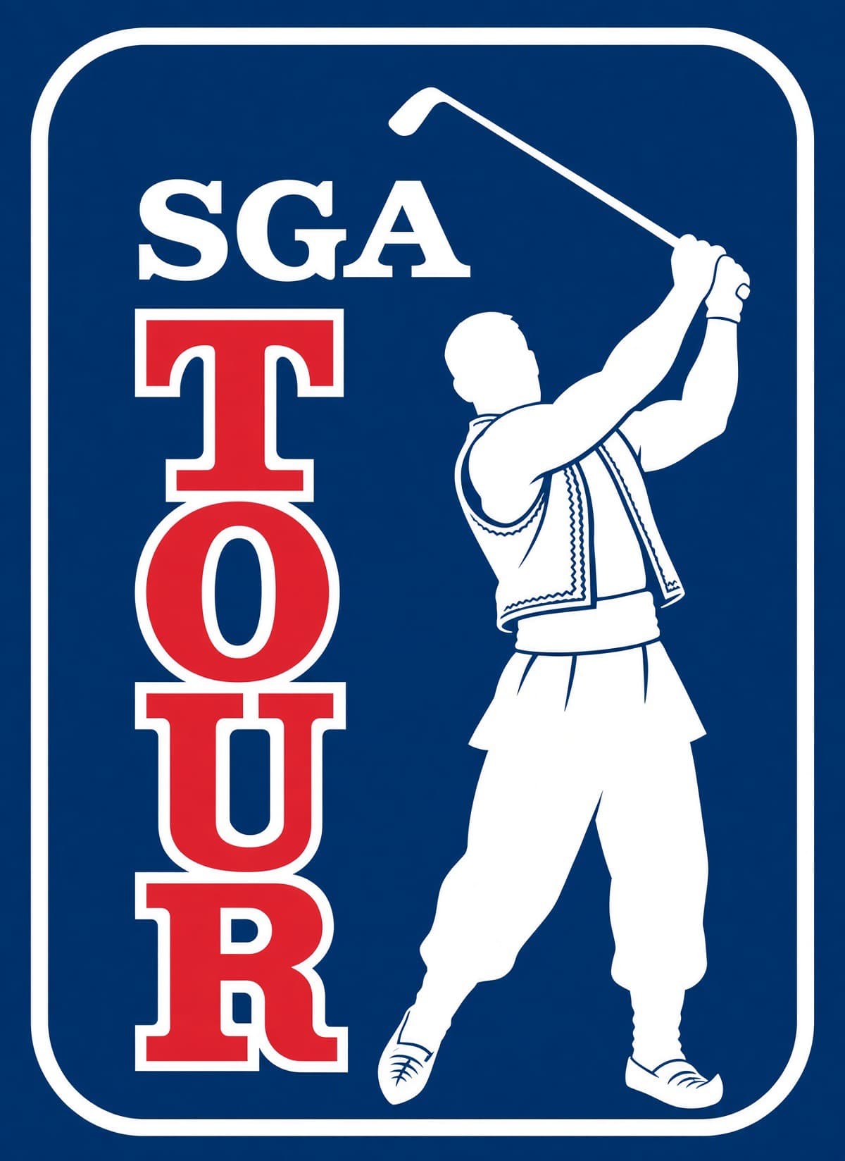 The SGA Tour mark — a golfer in traditional Serbian dress at the top of his backswing